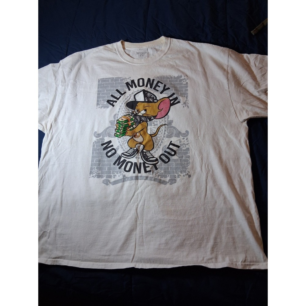 3Forty‎ Men's Graphic T-Shirt All Money In No Money Out White Size XL